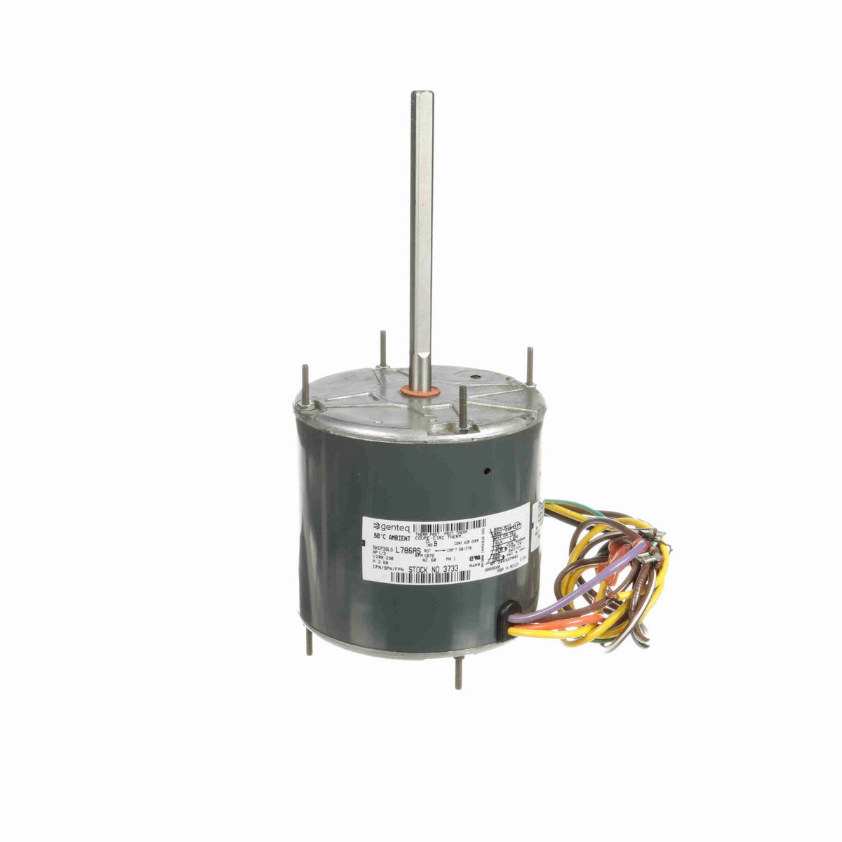 Genteq Condenser Fan Motor, 1/3 HP, 1 Ph, 60 Hz, 208-230 V, 1075 RPM, 1 Speed, 48 Frame, TEAO - 3733