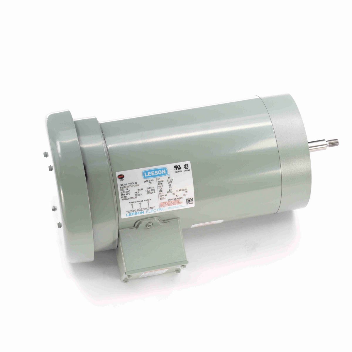 LEESON General Purpose Farm Duty Motor, 2 HP, 3 Ph, 60 Hz, 460 V, 3600 RPM, 56J Frame, TEFC - 119534.00