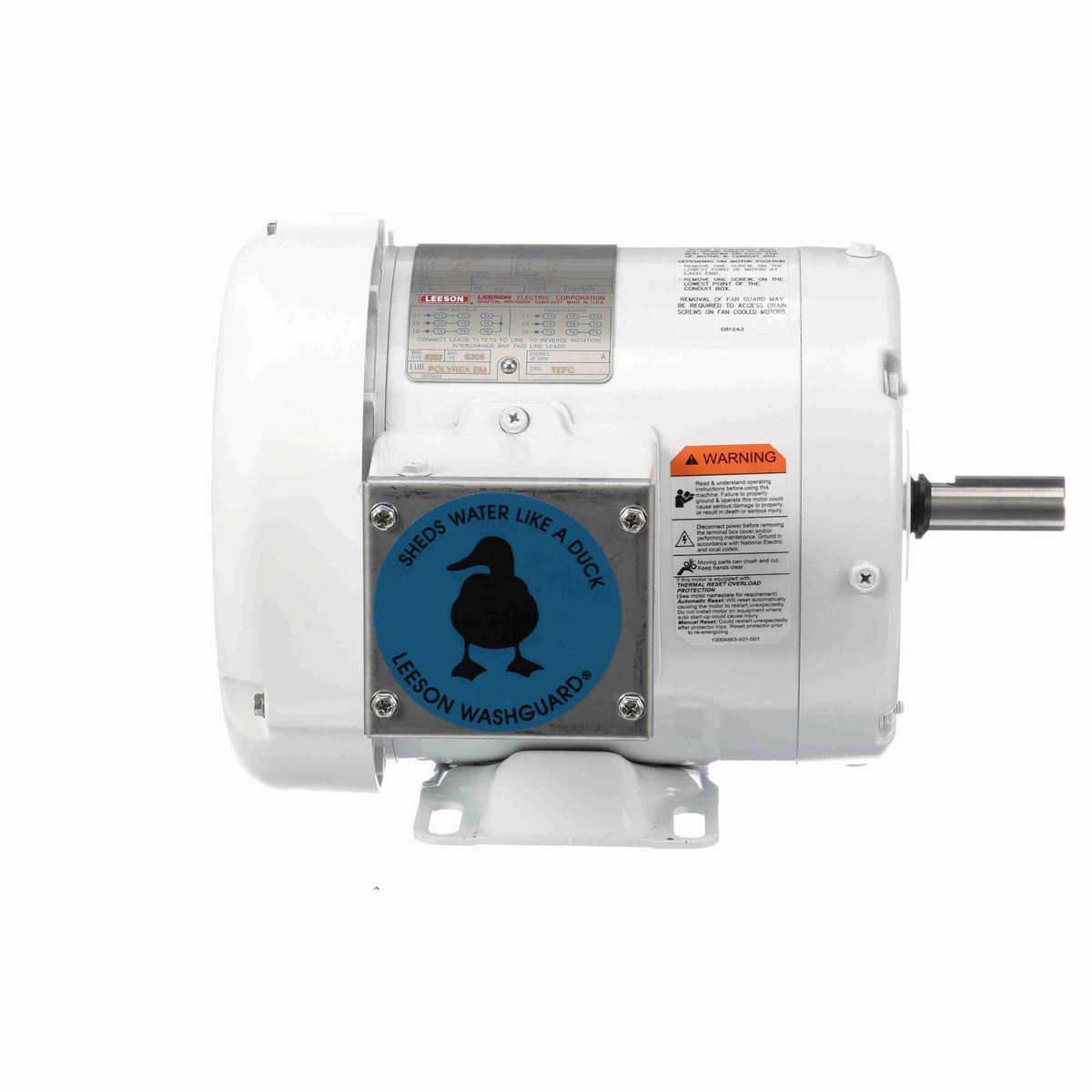 LEESON White Duck™ General Purpose Motor, 0.75 HP, 3 Ph, 60 Hz, 230/460 V, 1800 RPM, 56 Frame, TEFC - 112428.00