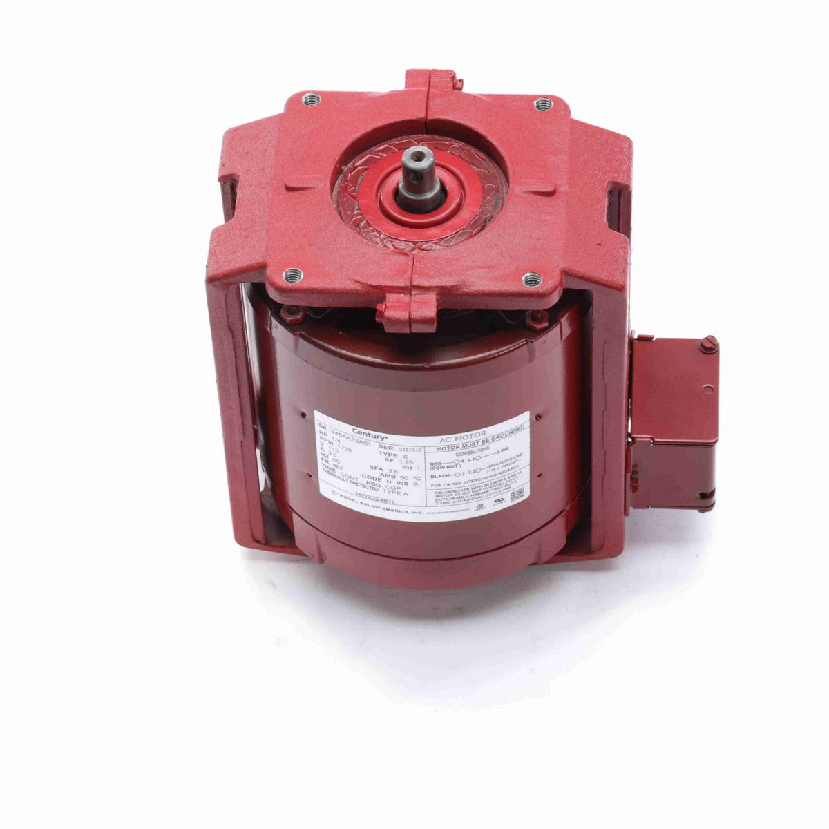 Century Circulator Pump Motor, 1/4 HP, 1 Ph, 60 Hz, 115 V, 1800 RPM, 48Z Frame, ODP - HW2024B1L