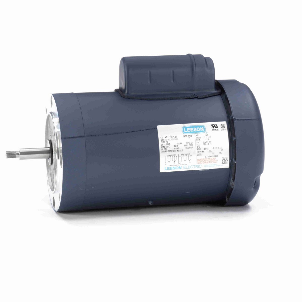 LEESON Jet Pump Motor, 2 HP, 1 Ph, 60 Hz, 115/230 V, 3600 RPM, 56J Frame, TEFC - 113641.00