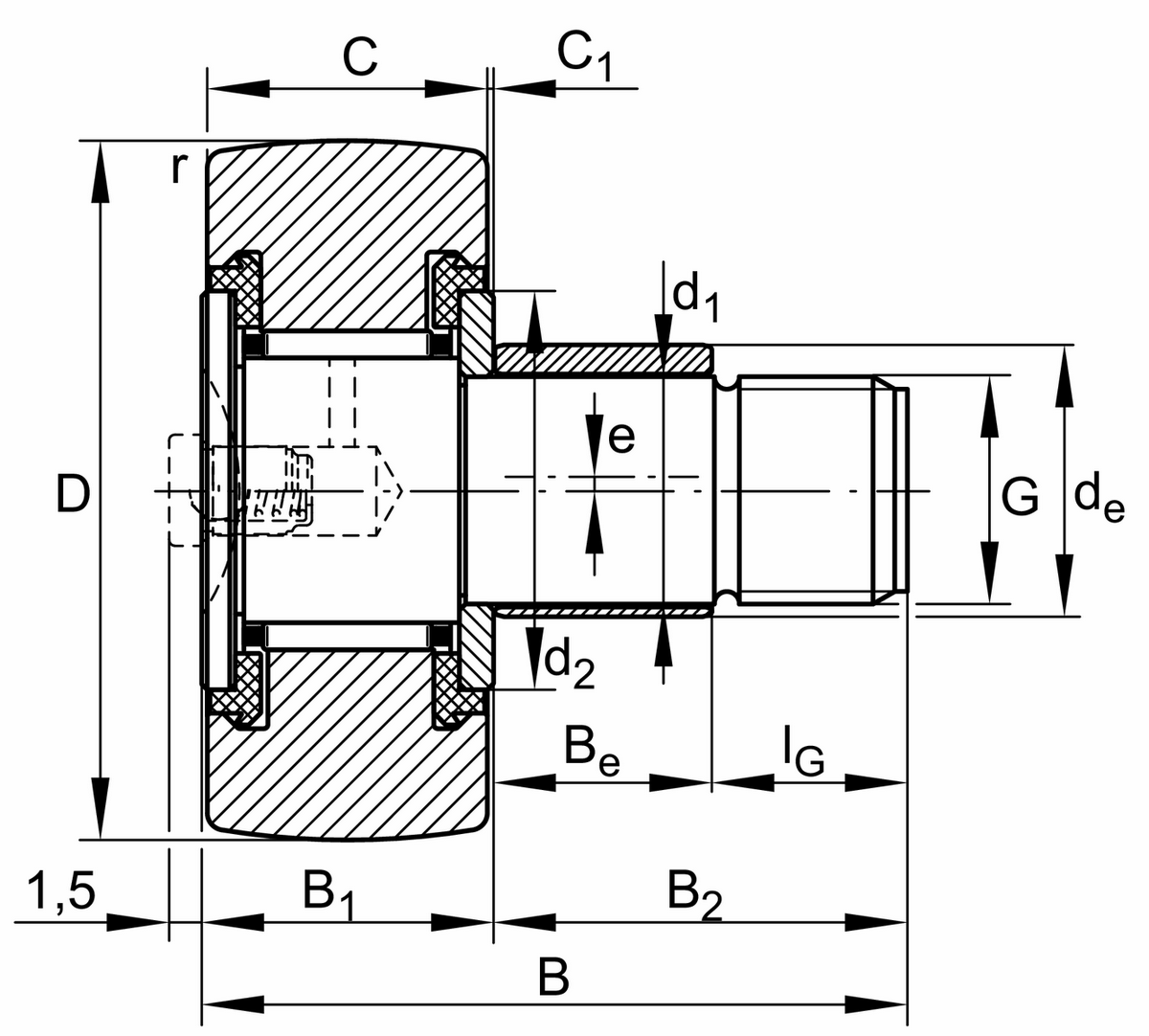 Игольчатый опорный ролик с цапфой INA KRE16-PP