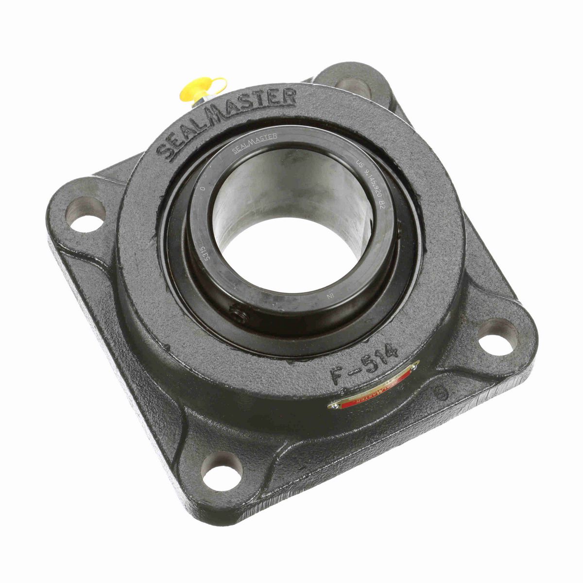 Sealmaster Mounted Cast Iron Four Bolt Flange Ball Bearing - 52100 Bearing Steel, Black Oxided - Setscrew Lock - MSF-315