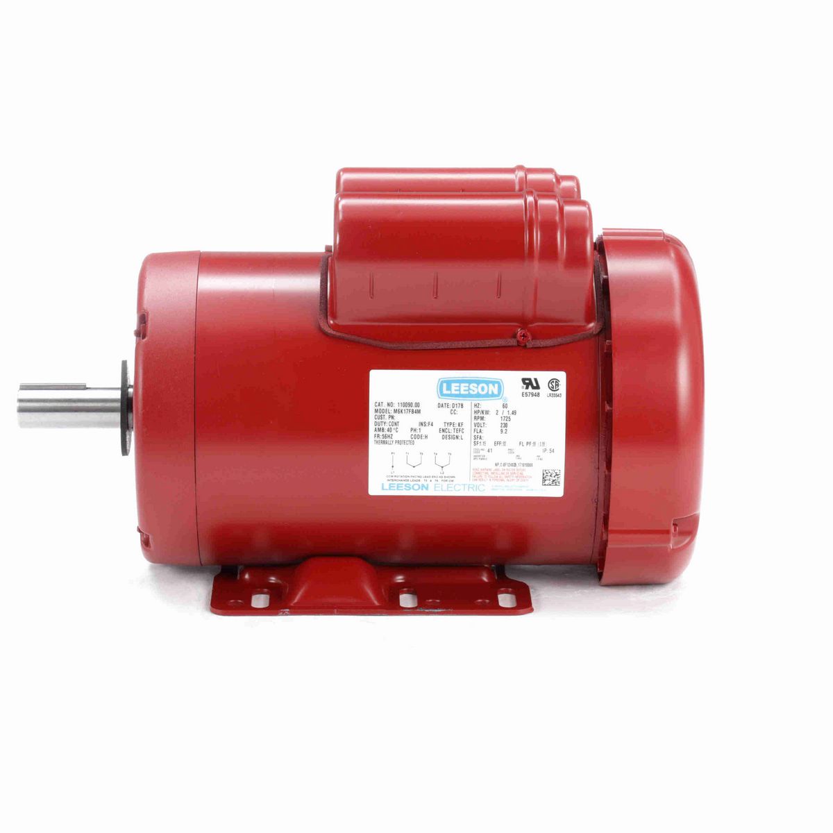 LEESON Agricultural Motor, 2 HP, 1 Ph, 60 Hz, 230 V, 1800 RPM, 56HZ Frame, TEFC - 110090.00