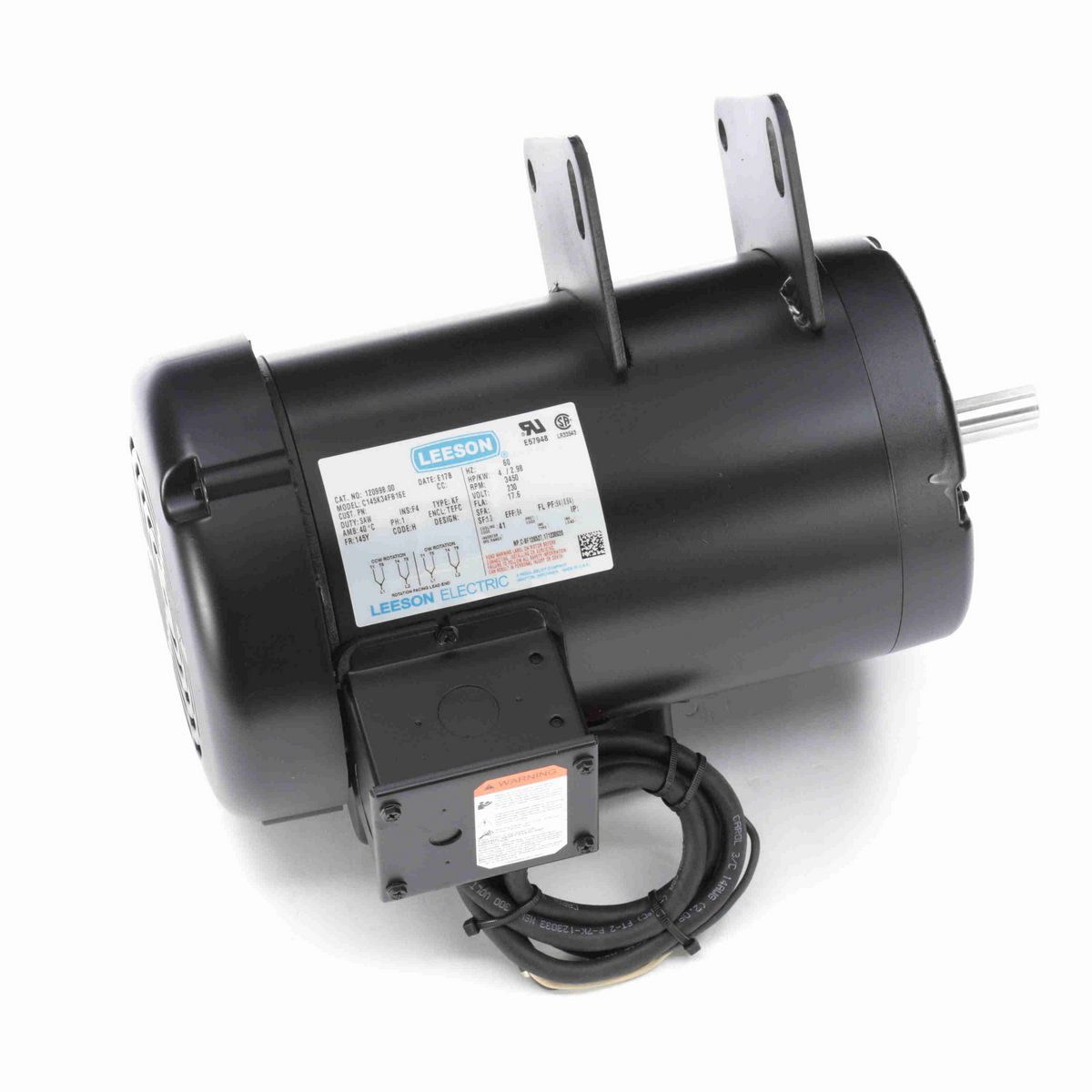 LEESON Other Purpose Motor, 4 HP, 1 Ph, 60 Hz, 230 V, 3600 RPM, 145Y Frame, TEFC - 120998.00