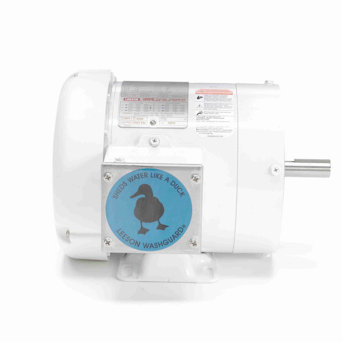 LEESON White Duck™ General Purpose Motor, 0.33 HP, 3 Ph, 60 Hz, 230/460 V, 1800 RPM, 56C Frame, TEFC - 112547.00