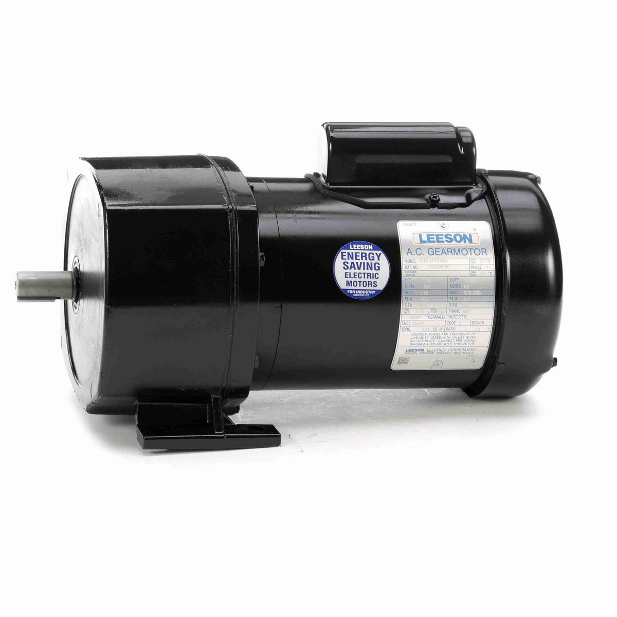 LEESON Parallel Shaft Gearmotor, 0.33 HP, 1 Ph, 60 Hz, 115/208-230 V, 157 RPM, 48Y Frame, TEFC - 107008.00