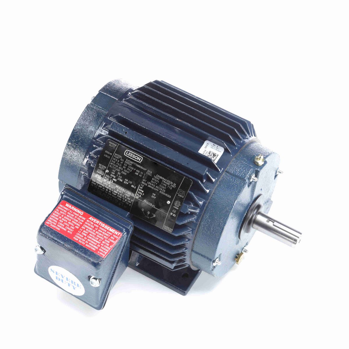 LEESON Severe Duty Motor, 1.50 HP, 3 Ph, 60 Hz, 460 V, 1800 RPM, 145T Frame, TENV - E652A