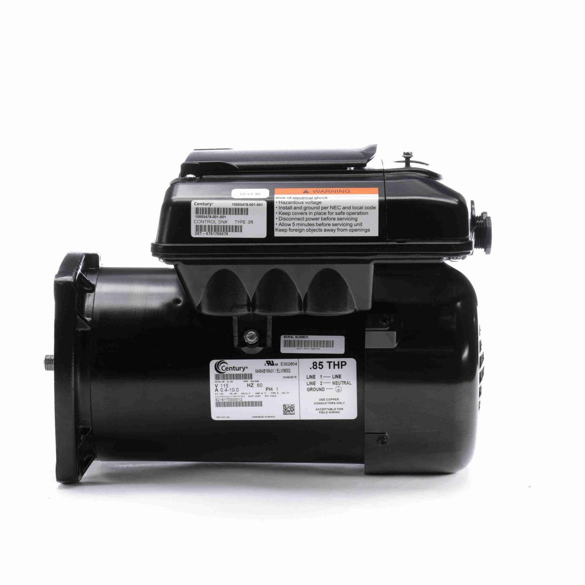 Century VGreen® Variable Speed Motors Pool Pump Motor, .01-.85 HP, 1 Ph, 60 Hz, 115 V, 3600 RPM, 48Y Frame, TEFC - ELV08SQ