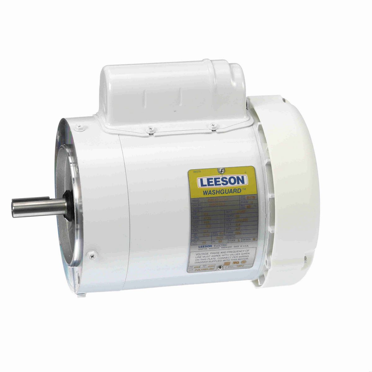 LEESON White Duck™ General Purpose Motor, 0.50 HP, 1 Ph, 60 Hz, 115/230 V, 1800 RPM, 56C Frame, TEFC - 114313.00