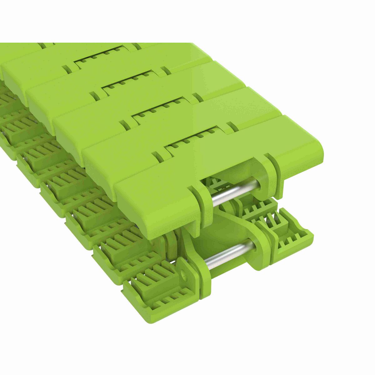 Rexnord 1040FTM Side-flexing Solid Top, Material: Bright Lime-Green Dry PET Low Friction, Width: 3.3in, Pitch: 1in - 10604554
