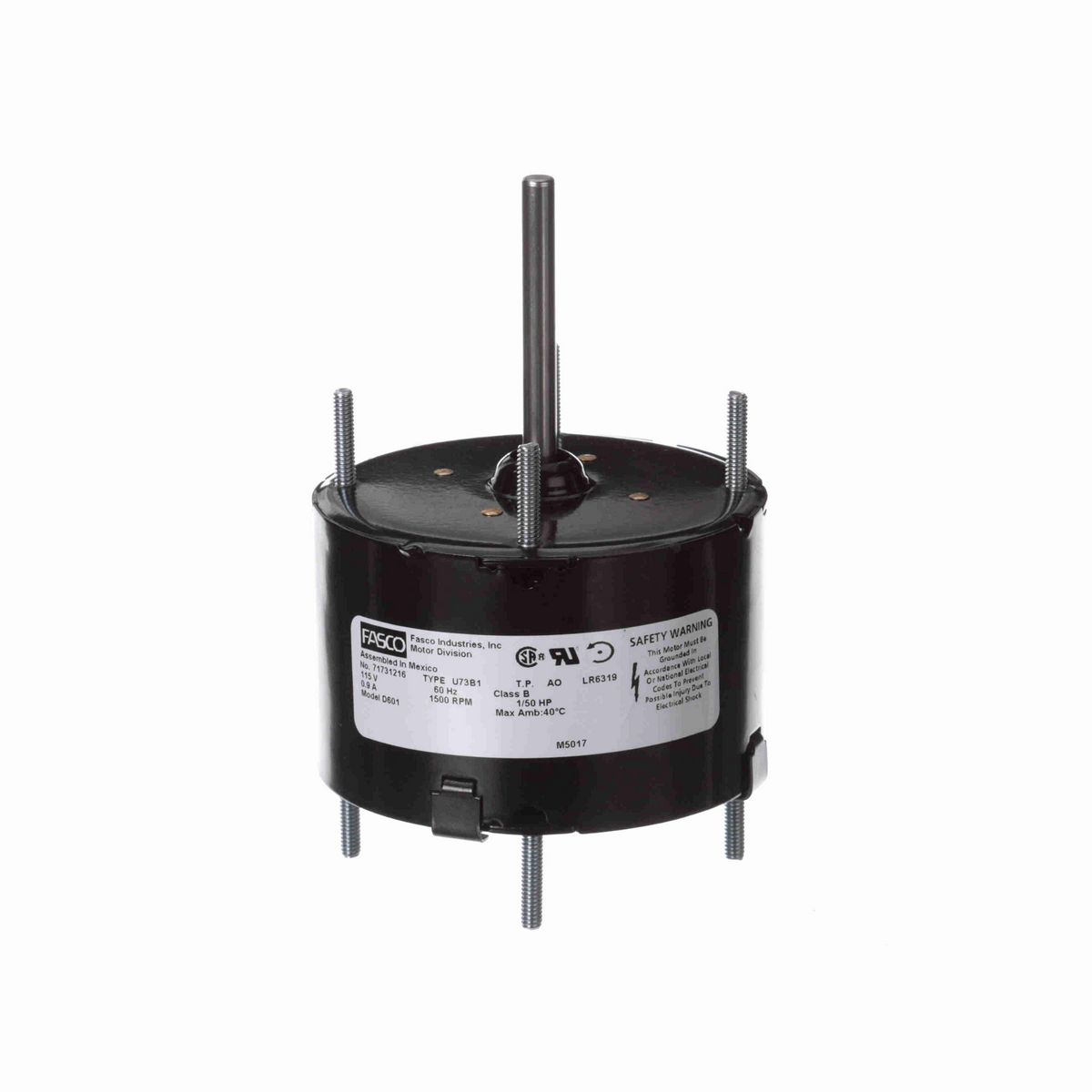 FASCO Fan and Blower Motor, 1/50 HP, 1 Ph, 60 Hz, 115 V, 1500 RPM, 1 Speed, 3.3" Diameter, TEAO - D601