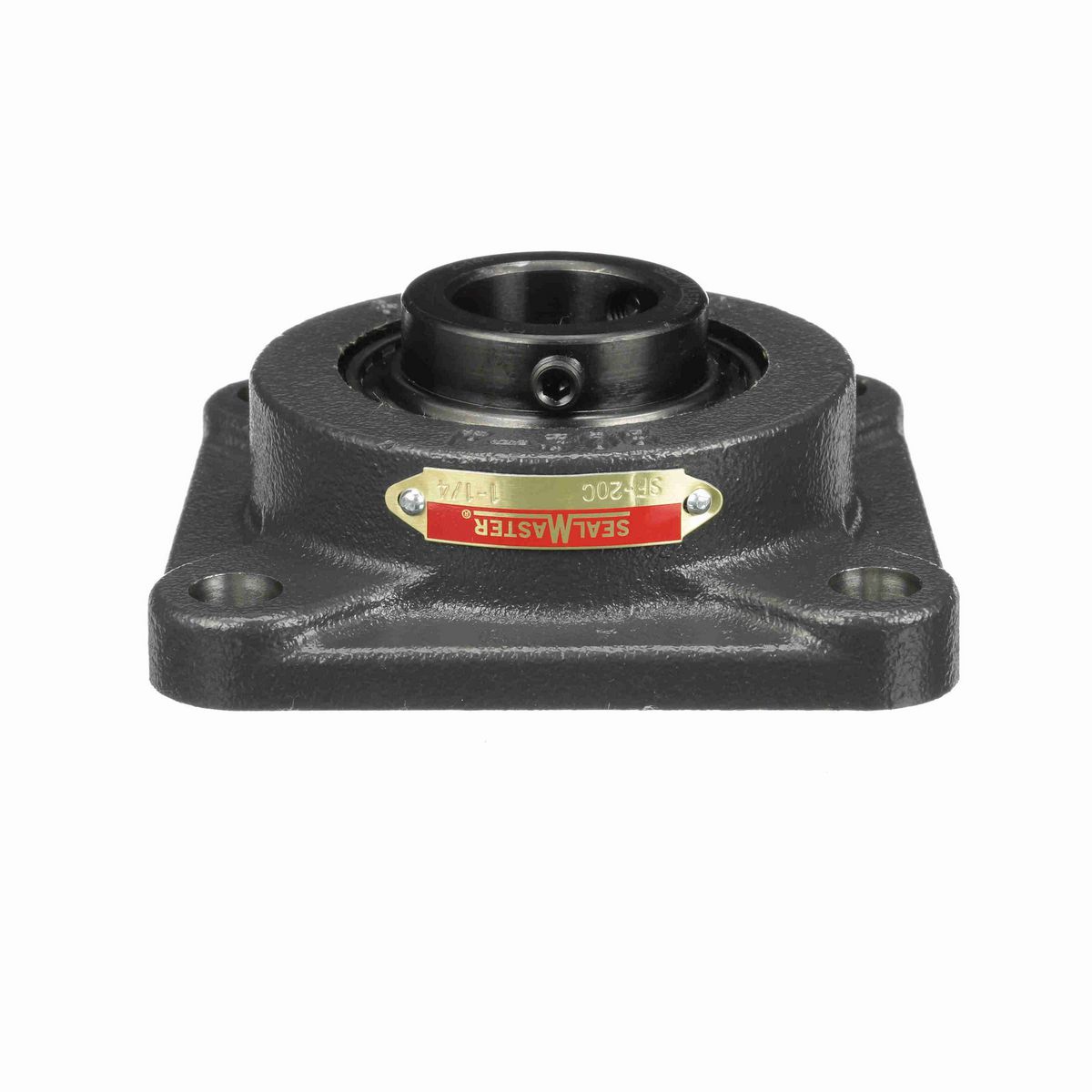 Sealmaster Mounted Cast Iron Four Bolt Flange Ball Bearing - 52100 Bearing Steel, Black Oxided - Setscrew Lock - SF-20C