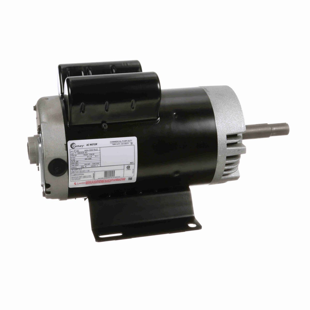 Century Close-Coupled Pump Motor, 5.0 HP, 1 Ph, 60 Hz, 230 V, 3600 RPM, Y184JM Frame, DP - P140