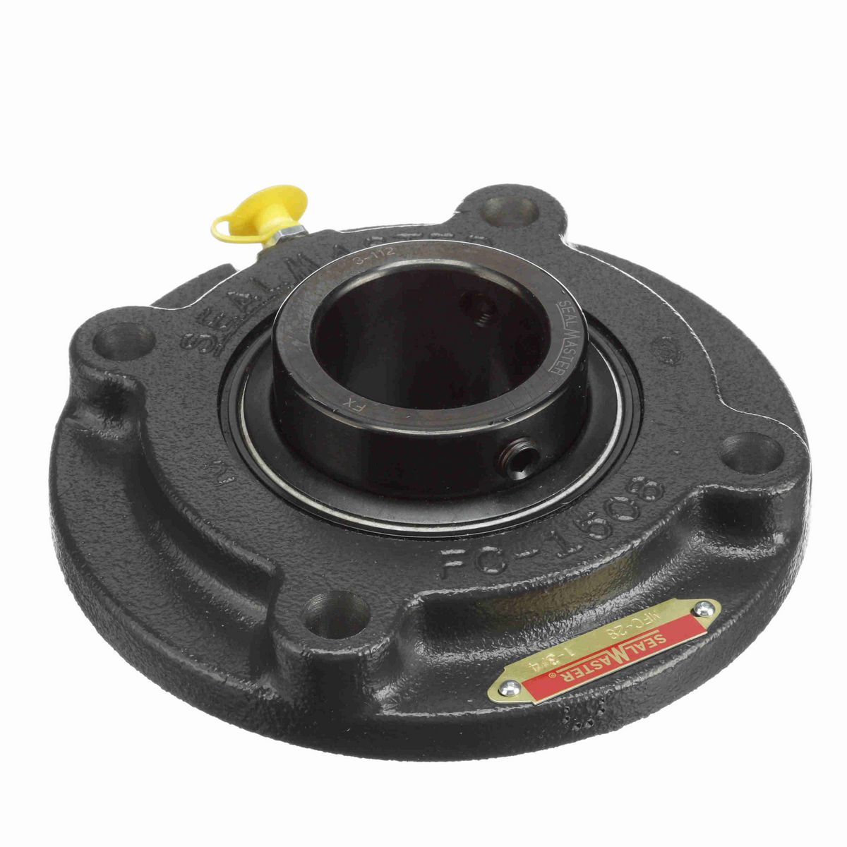 Sealmaster Mounted Cast Iron Flange Cartridge Ball Bearing - 52100 Bearing Steel, Black Oxided - Setscrew Lock - MFC-28
