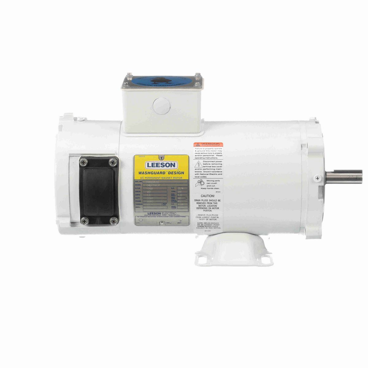LEESON White Duck™ Washdown Motor, 0.75 HP, 90 V, 1750 RPM, S56C Frame, TENV - 108228.00