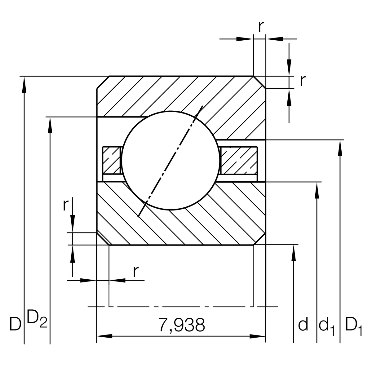 Радиально-упорный шарикоподшипник INA CSEB055