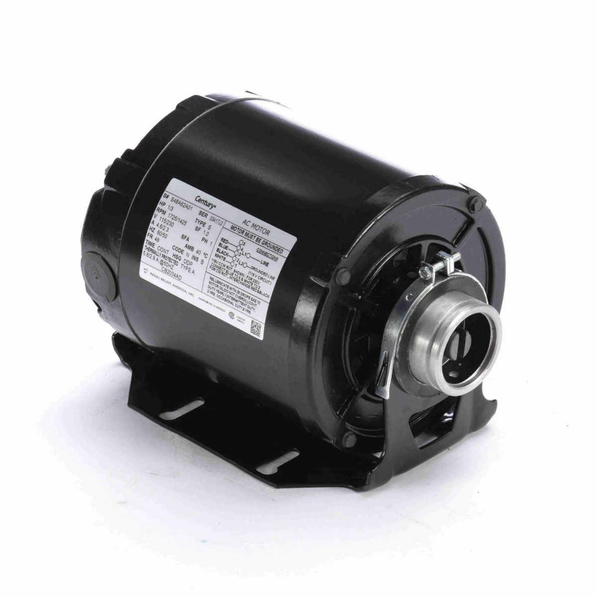 Century Carbonator Pump Motor, 1/3 HP, 1 Ph, 60/50 Hz, 115/230 V, 1800 RPM, 48 Frame, ODP - CB2034AD