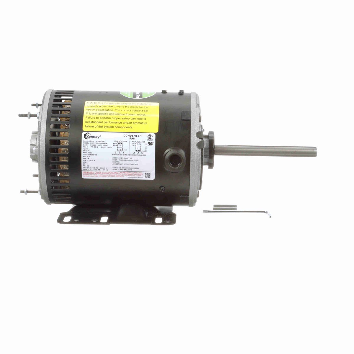 Century JuggerNaut® Pro Condenser Fan Motor, 0.75 HP, 3 Ph, 60 Hz, 230/460 V, 1200 RPM, 56HZ Frame, OPAO - H1056A-PRO
