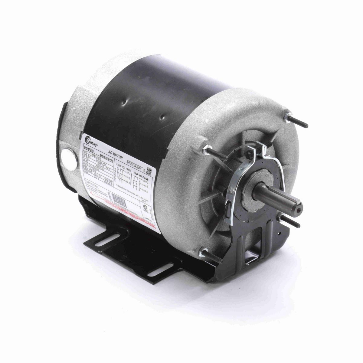 Century Fan and Blower Motor, 1/4 HP, 3 Ph, 60 Hz, 200-230/460 V, 1200 RPM, H56 Frame, TENV - H1026