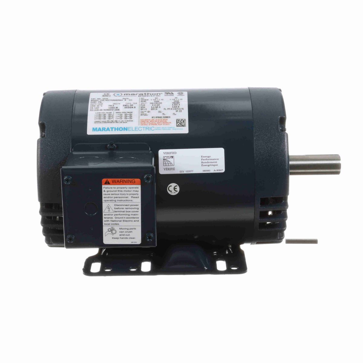 LEESON General Purpose Motor, 1.50 & 1.50 HP, 3 Ph, 60 & 50 Hz, 230/460 & 190/380 V, 3600 & 3000 RPM, 143T Frame, DP - U245