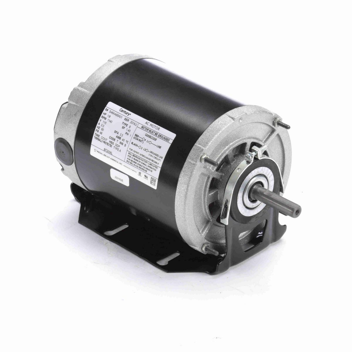Century Fan and Blower Motor, 1/8 HP, 1 Ph, 60 Hz, 115 V, 1200 RPM, 48 Frame, ODP - BF2006L