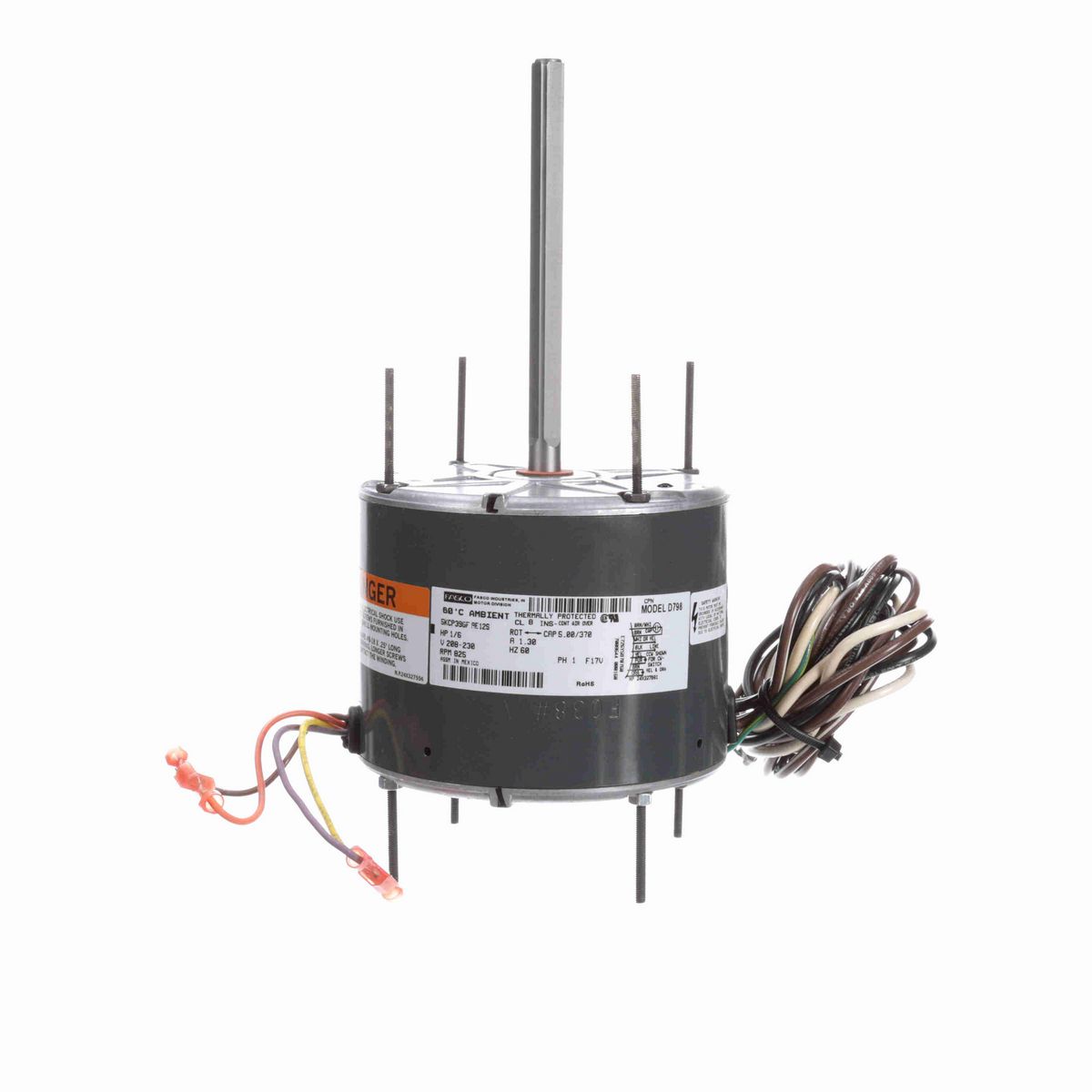 FASCO Condenser Fan Motor, 1/6 HP, 1 Ph, 60 Hz, 208-230 V, 825 RPM, 1 Speed, 48 Frame, TEAO - D798