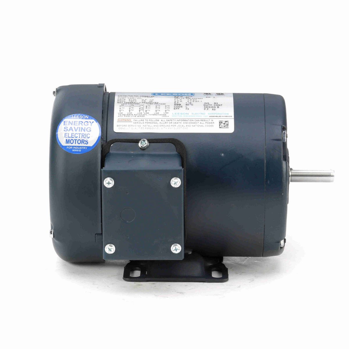 LEESON General Purpose Motor, 0.50 HP, 3 Ph, 60 Hz, 230/460 V, 1800 RPM, 48 Frame, TEFC - 100961.00