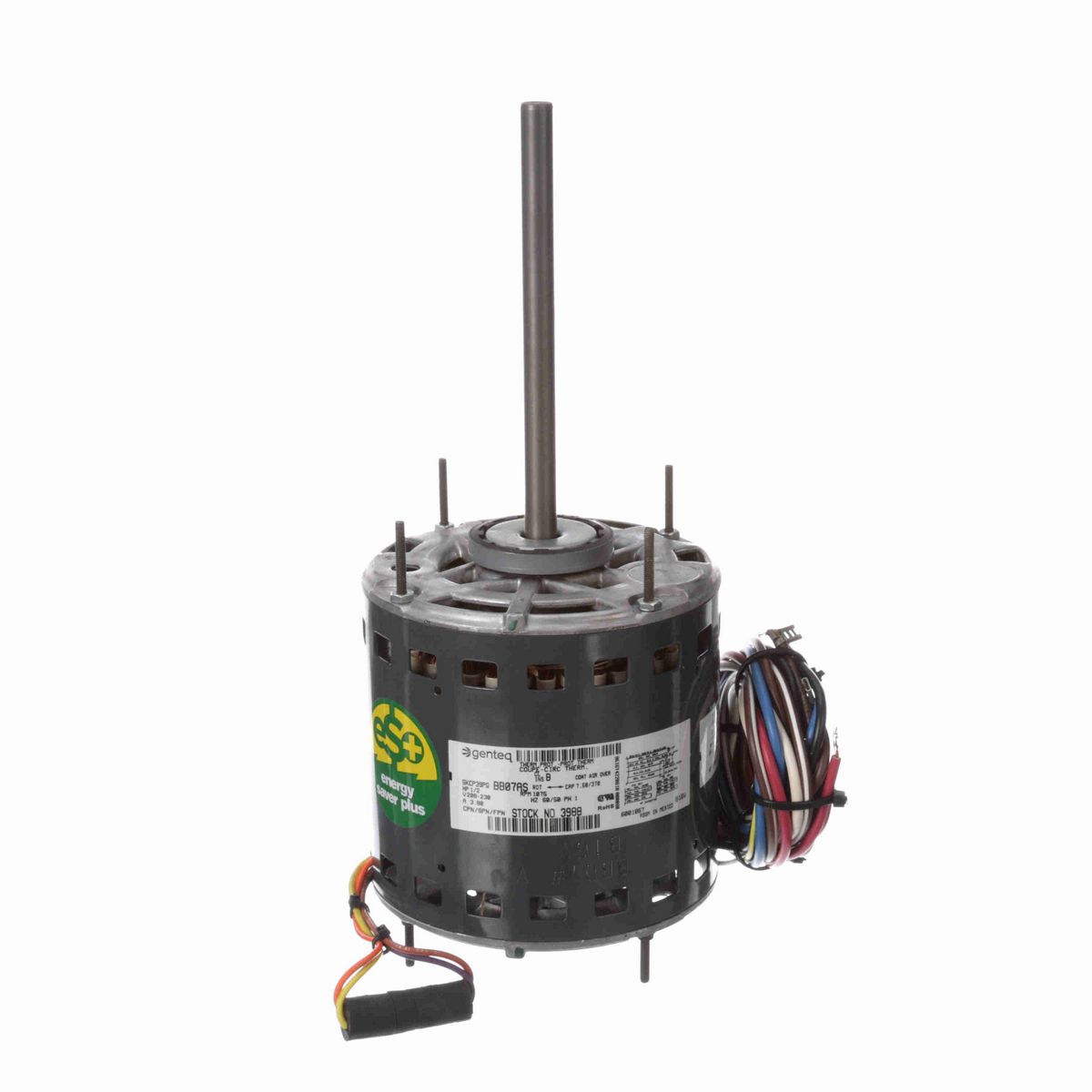 Genteq Fan and Blower Motor, 1/2 HP, 1 Ph, 60/50 Hz, 208-230 V, 1075 RPM, 3 Speed, 48 Frame, OPAO - 3988