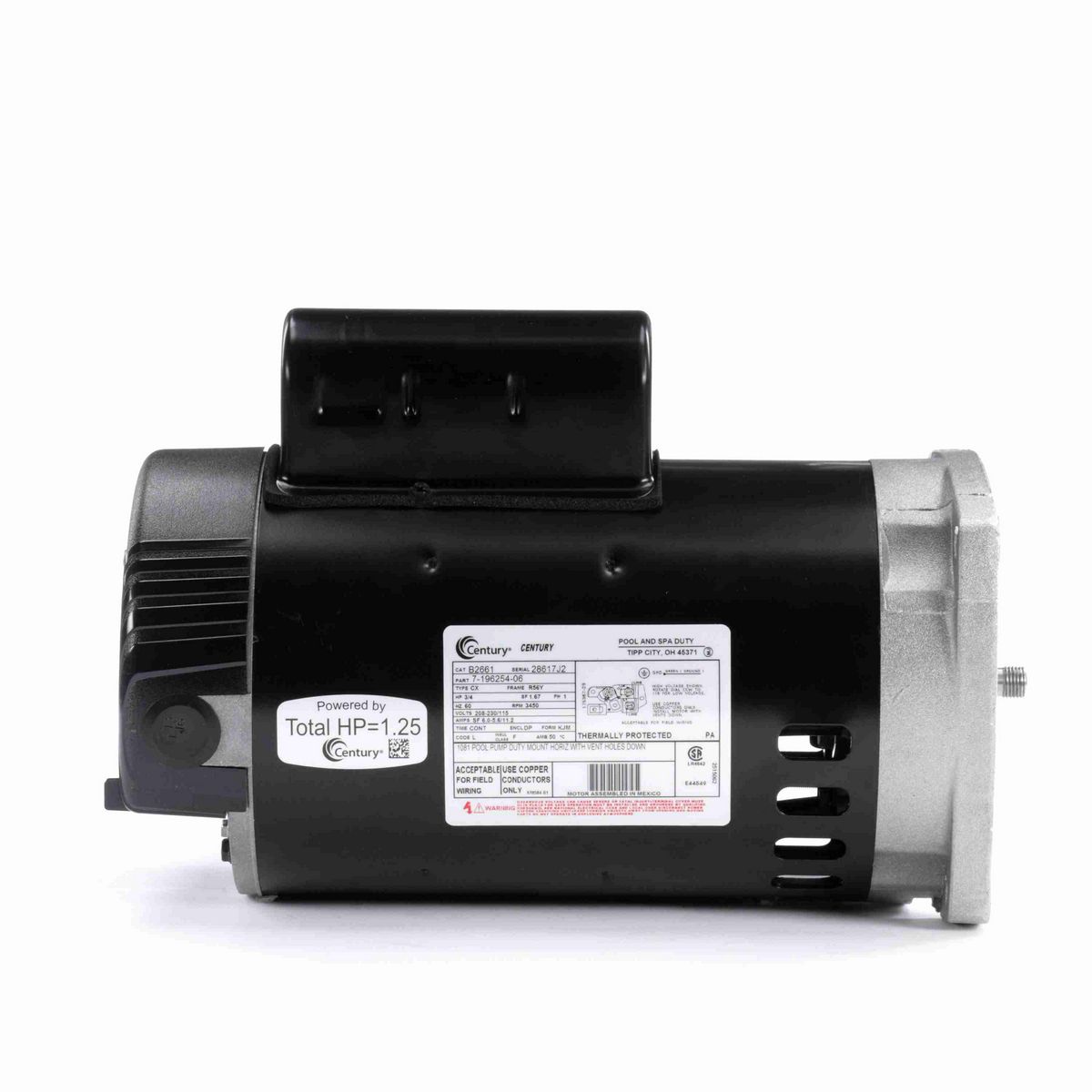 Century Pool Pump Motor, 3/4 HP, 1 Ph, 60 Hz, 208-230/115 V, 3600 RPM, R56Y Frame, DP - B2661