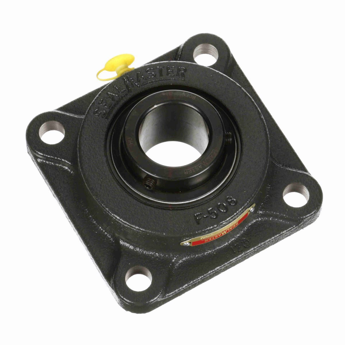 Sealmaster Mounted Cast Iron Four Bolt Flange Ball Bearing - 52100 Bearing Steel, Black Oxided - Setscrew Lock - MSF-308