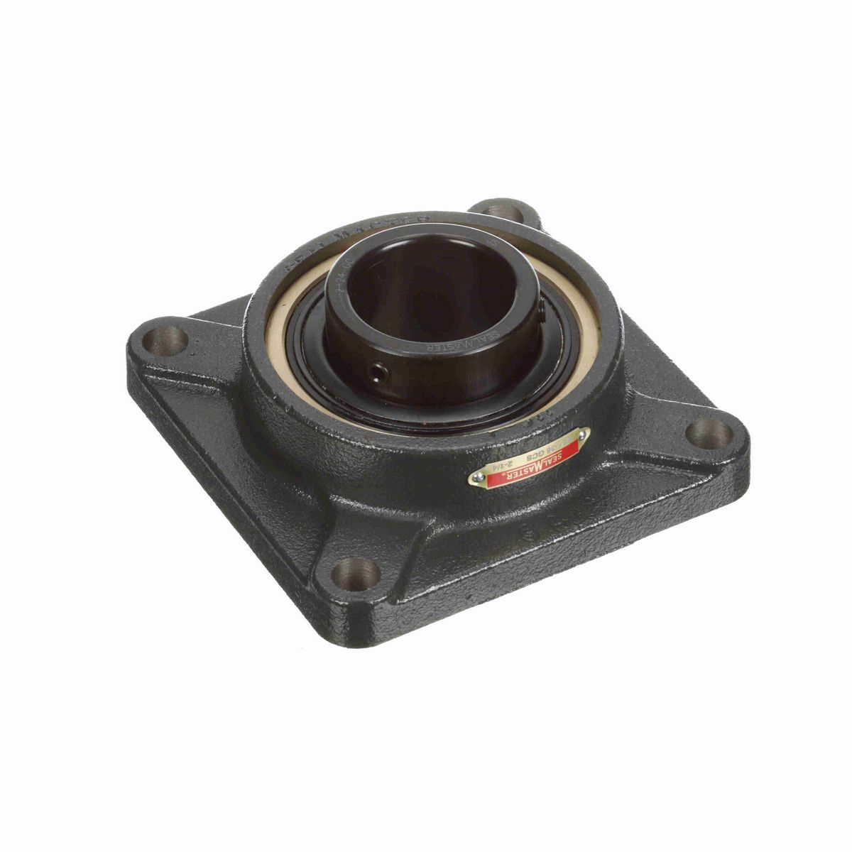 Sealmaster Mounted Cast Iron Four Bolt Flange Ball Bearing - 52100 Bearing Steel, Black Oxided - Setscrew Lock - High Temperature - ESF-36 GCS