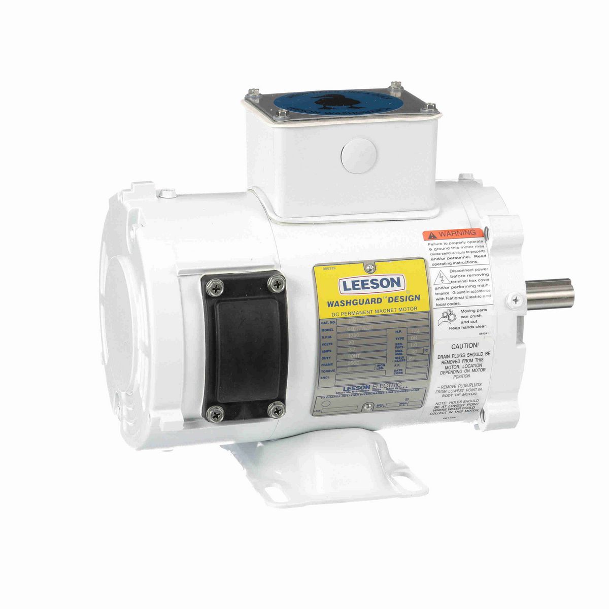 LEESON White Duck™ Washdown Motor, 0.25 HP, 90 V, 1750 RPM, S56C Frame, TENV - 108423.00