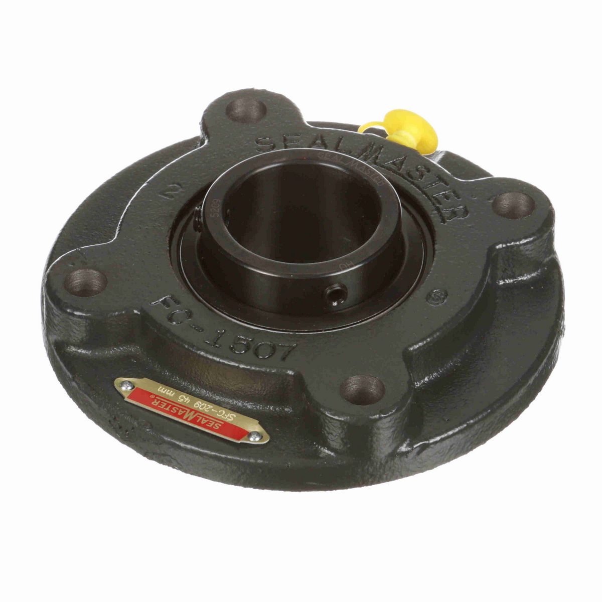 Sealmaster Mounted Cast Iron Flange Cartridge Ball Bearing - 52100 Bearing Steel, Black Oxided - Setscrew Lock - SFC-209