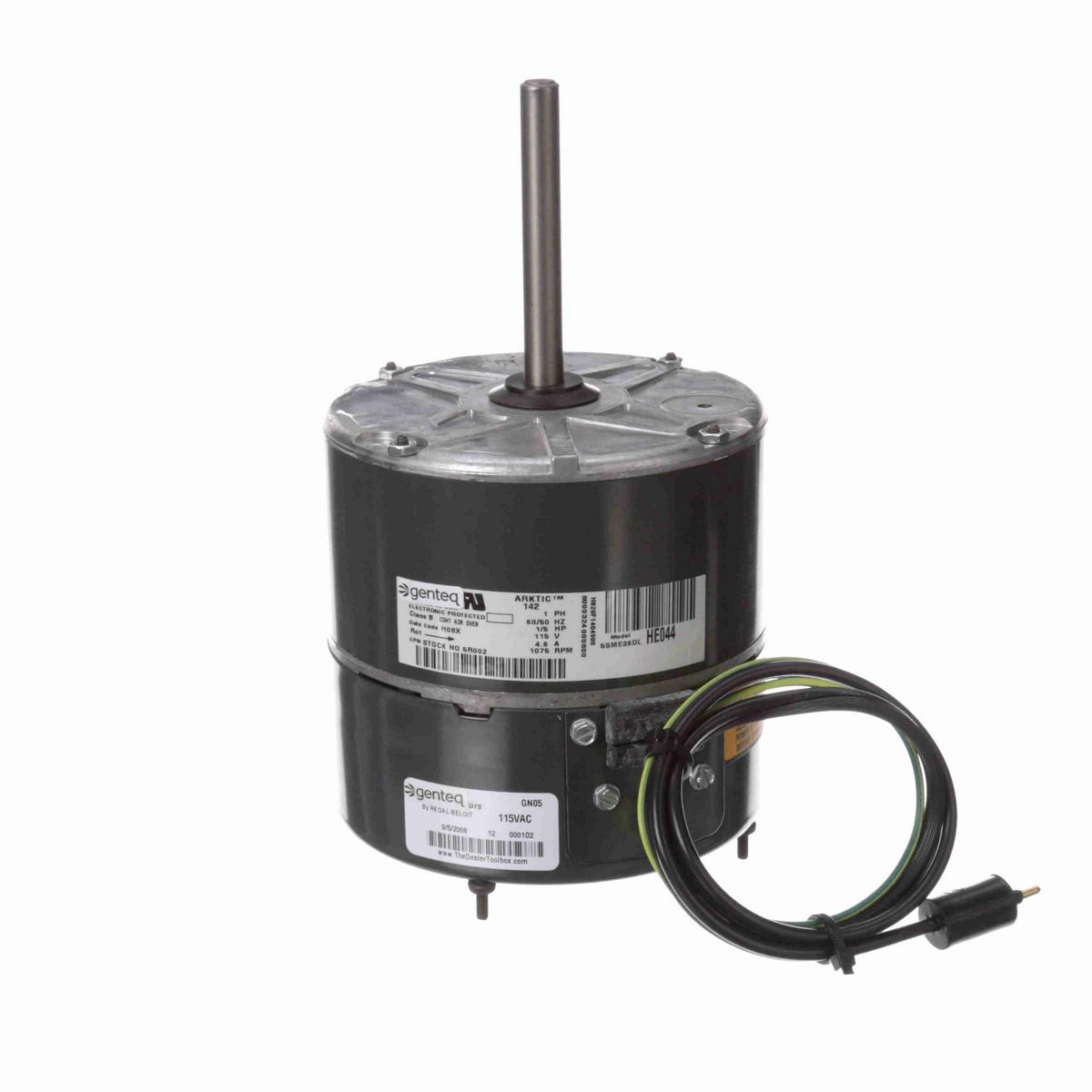 Genteq Refrigeration Motor, 1/5 HP, 1 Ph, 60 Hz, 115 V, 1075 RPM, 1 Speed, 48 Frame, TEAO - 5R002