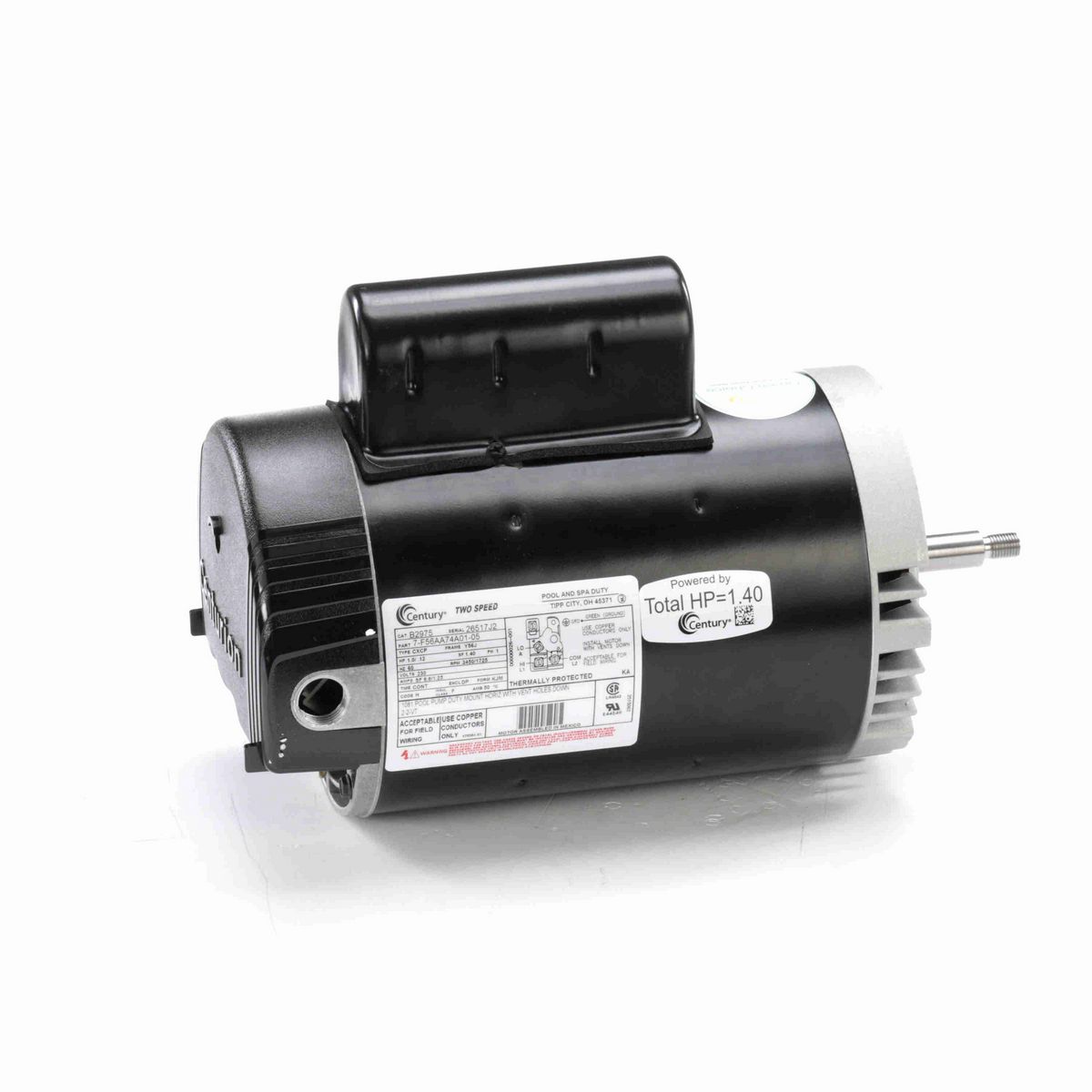 Century Pool Pump Motor, 1.0/ .12 HP, 1 Ph, 60 Hz, 230 V, 3600 RPM, Y56J Frame, DP - B2975