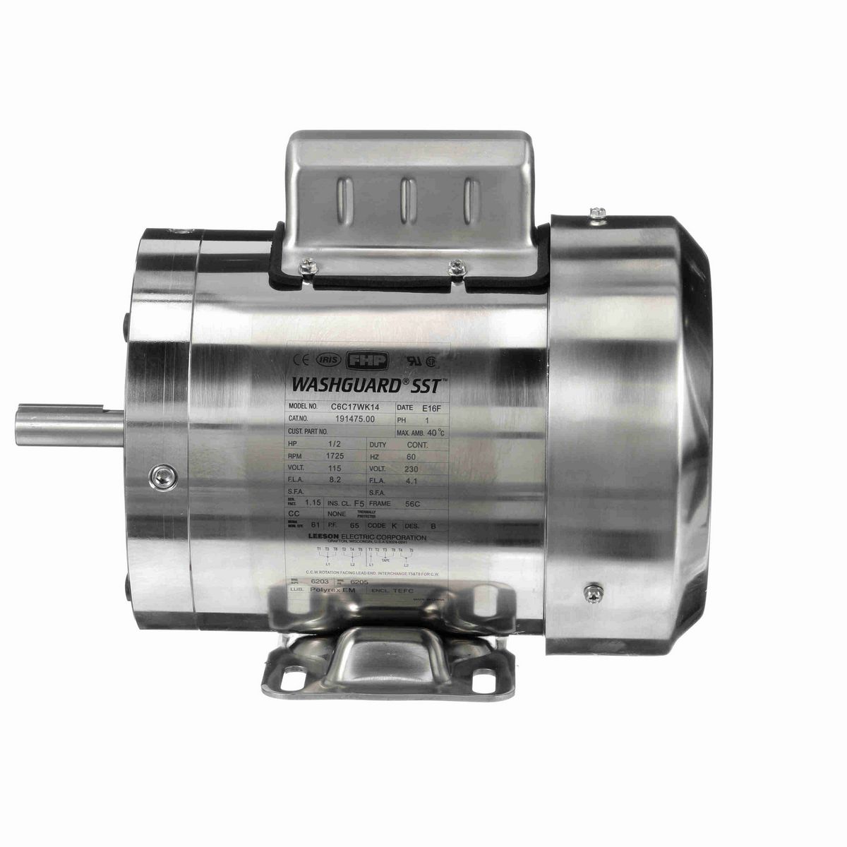 LEESON SST Duck™ General Purpose Motor, 0.50 HP, 1 Ph, 60 Hz, 115/230 V, 1800 RPM, 56C Frame, TEFC - 191475.00