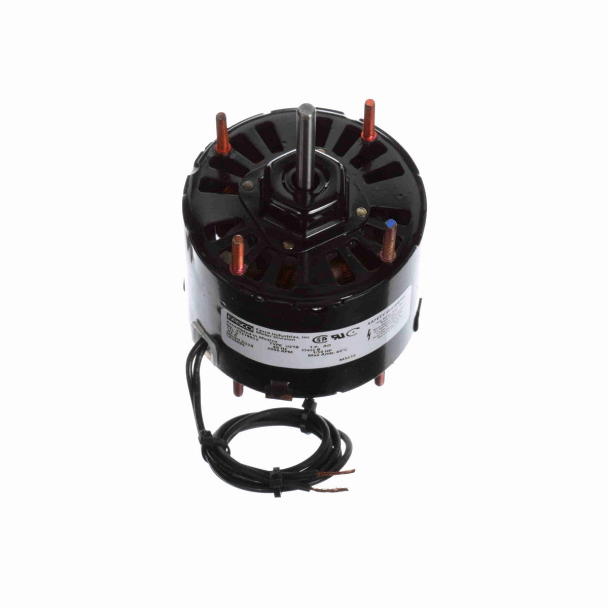 FASCO Fan and Blower Motor, 1/50 HP, 1 Ph, 60 Hz, 115 V, 3000 RPM, 1 Speed, 3.3" Diameter, OAO - D228
