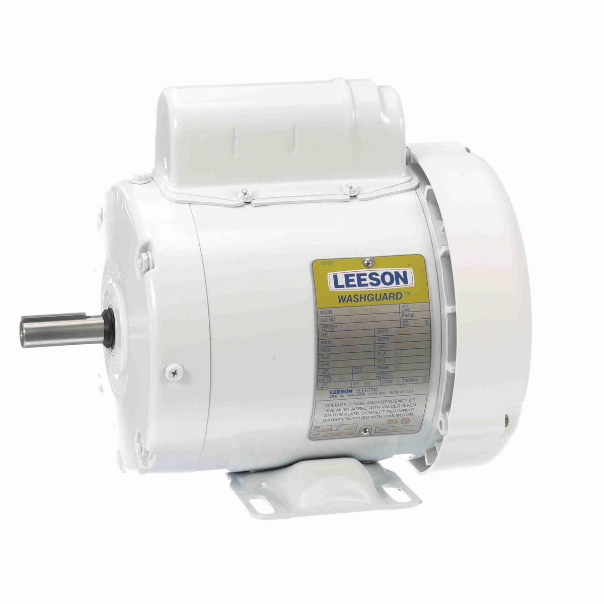 LEESON White Duck™ General Purpose Motor, 0.50 HP, 1 Ph, 60 Hz, 115/230 V, 1800 RPM, 56 Frame, TEFC - 112431.00