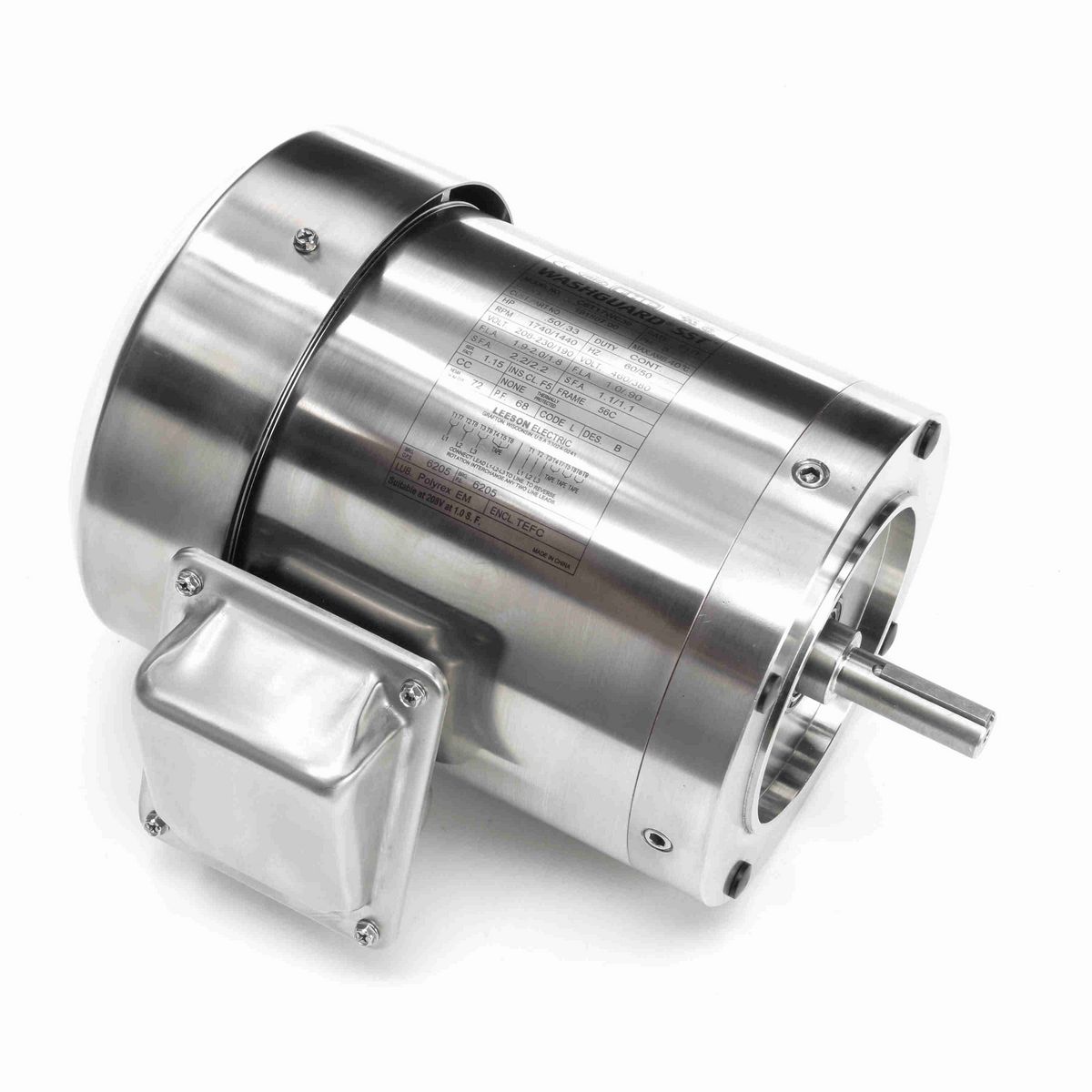 LEESON SST Duck™ General Purpose Motor, 0.50 & 0.33 HP, 3 Ph, 60 & 50 Hz, 230/460 & 190/380 V, 1800 & 1500 RPM, 56C Frame, TEFC - 191507.00
