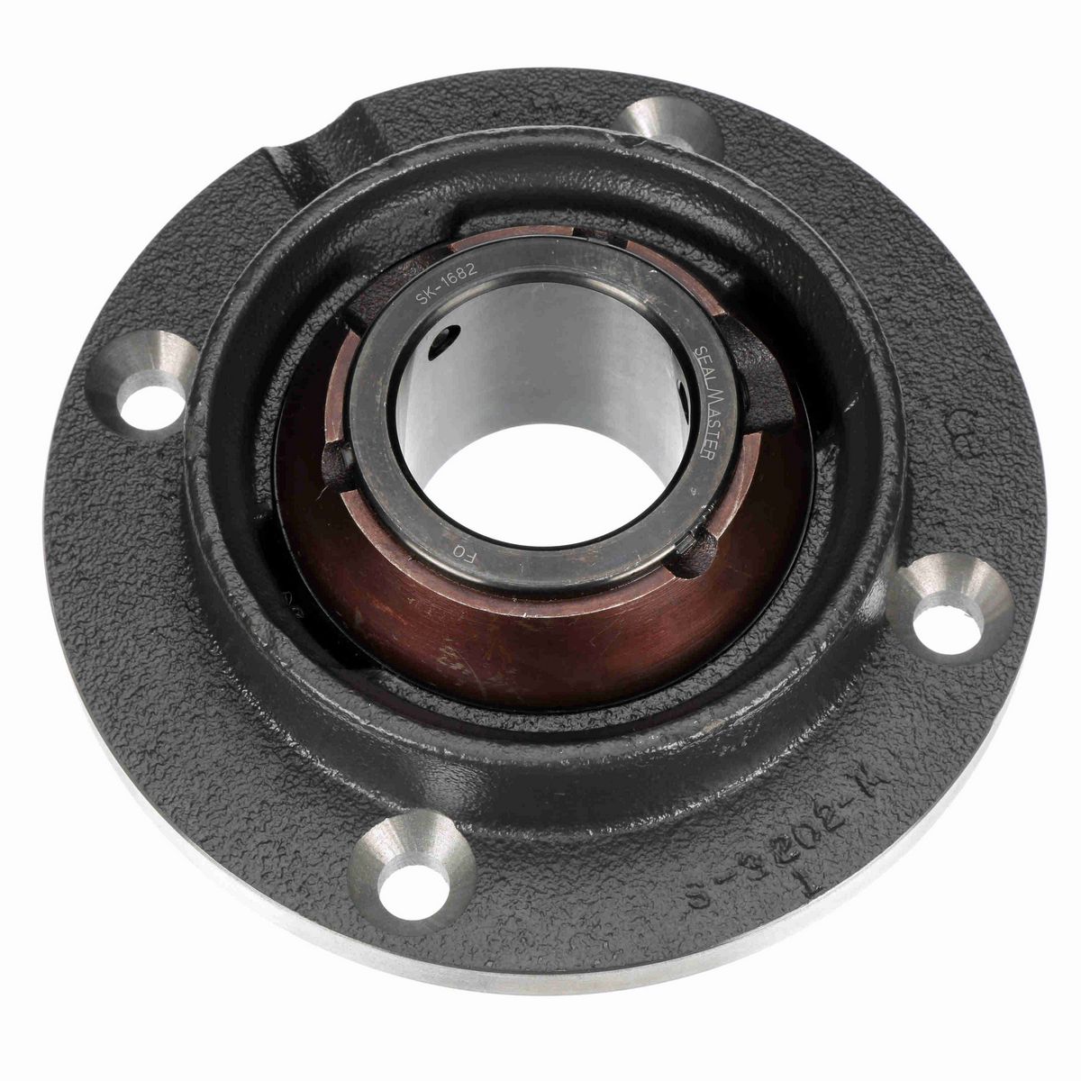 Sealmaster Mounted Cast Iron Flange Cartridge Ball Bearing - 52100 Bearing Steel, Black Oxided - Setscrew Lock - PVR-1128