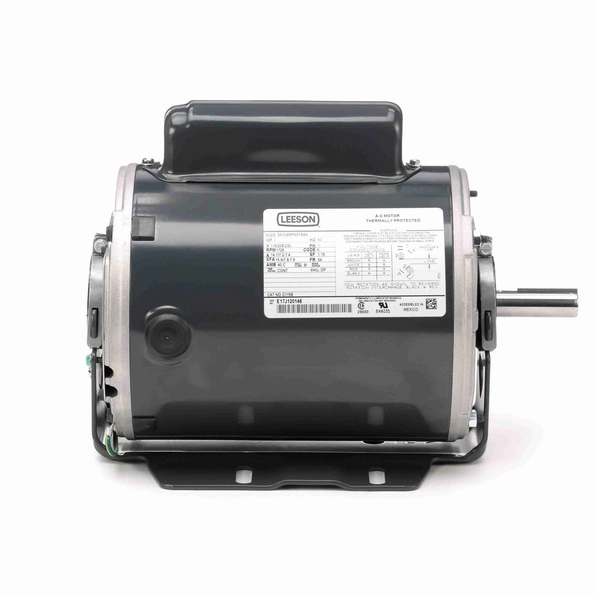 LEESON General Purpose Motor, 1 HP, 1 Ph, 60 Hz, 115/208-230 V, 1800 RPM, 56 Frame, DP - C1158