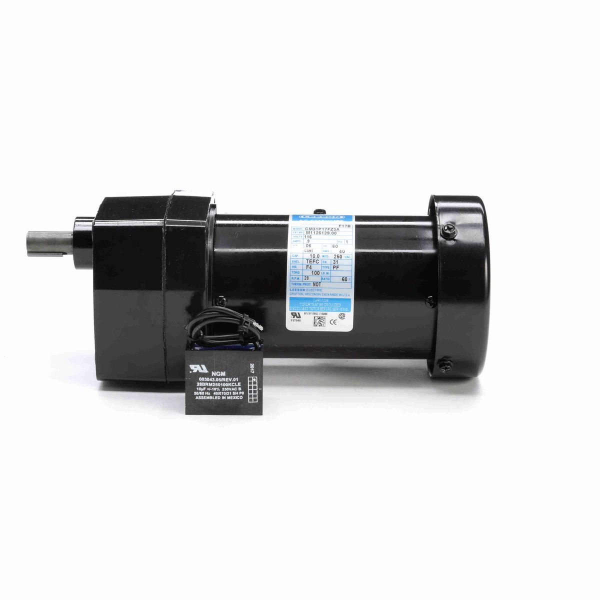 LEESON Parallel Shaft Gearmotor, 0.06 HP, 1 Ph, 60 Hz, 115 V, 28 RPM, 31 Frame, TEFC - M1125129.00