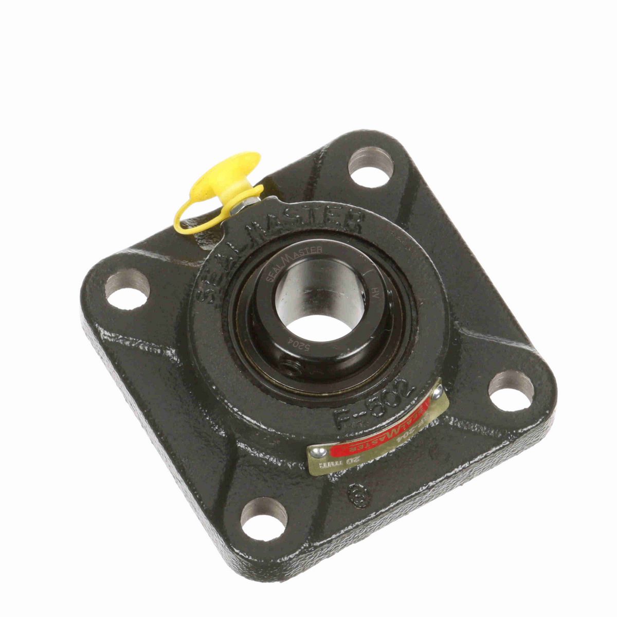Sealmaster Mounted Cast Iron Four Bolt Flange Ball Bearing - 52100 Bearing Steel, Black Oxided - Setscrew Lock - SF-204