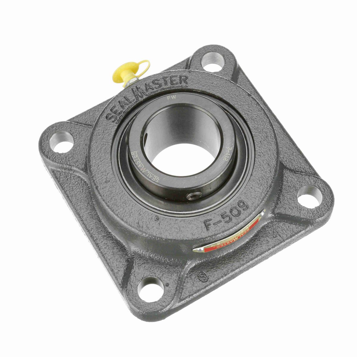 Sealmaster Mounted Cast Iron Four Bolt Flange Ball Bearing - 52100 Bearing Steel, Black Oxided - Setscrew Lock - MSF-28