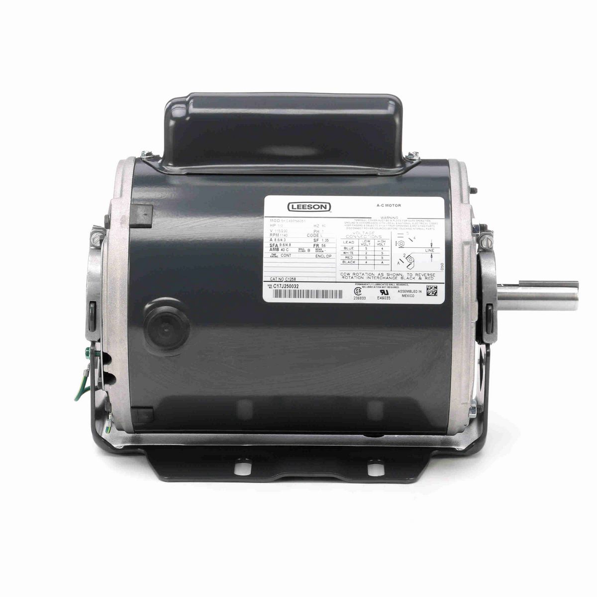 LEESON General Purpose Motor, 0.33 HP, 1 Ph, 60 Hz, 115/230 V, 1200 RPM, 56 Frame, DP - C1258