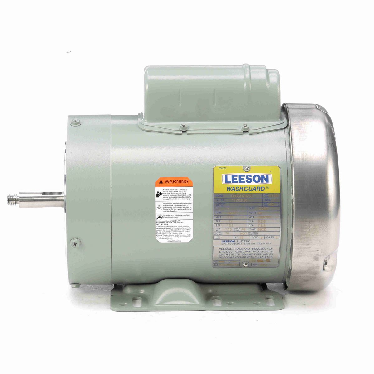 LEESON General Purpose Farm Duty Motor, 1 HP, 1 Ph, 60 Hz, 115/230 V, 3600 RPM, 56CZ Frame, TEFC - 119228.00