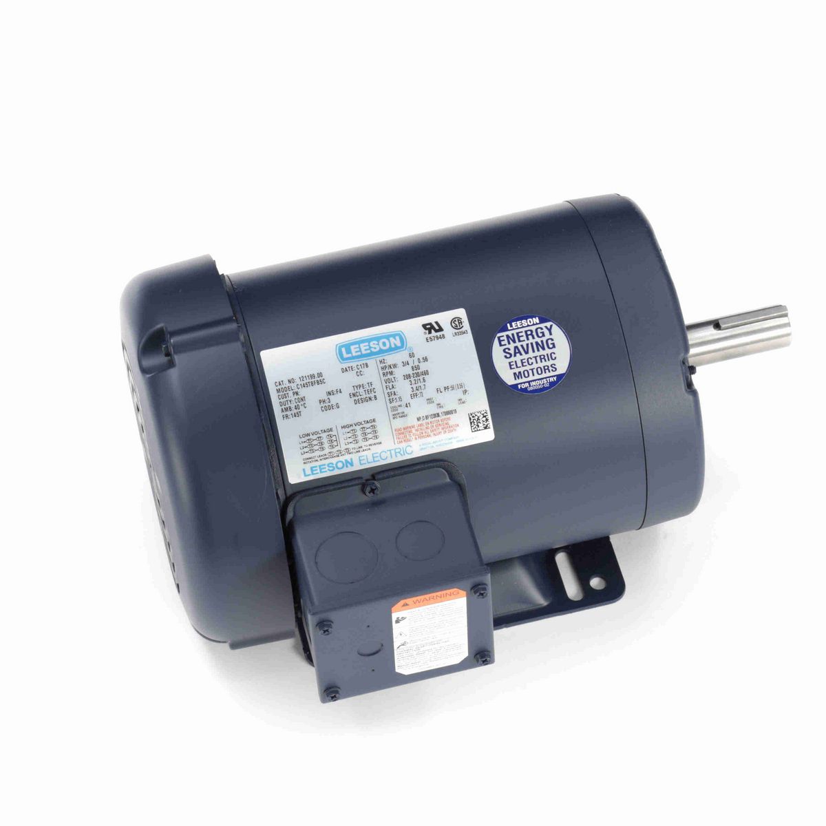 LEESON General Purpose Motor, 0.75 HP, 3 Ph, 60 Hz, 230/460 V, 900 RPM, 145T Frame, TEFC - 121199.00