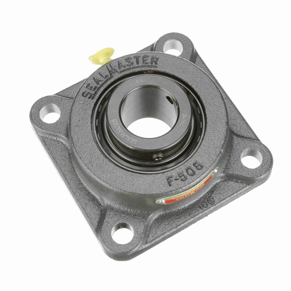 Sealmaster Mounted Cast Iron Four Bolt Flange Ball Bearing - 52100 Bearing Steel, Black Oxided - Setscrew Lock - MSF-24C
