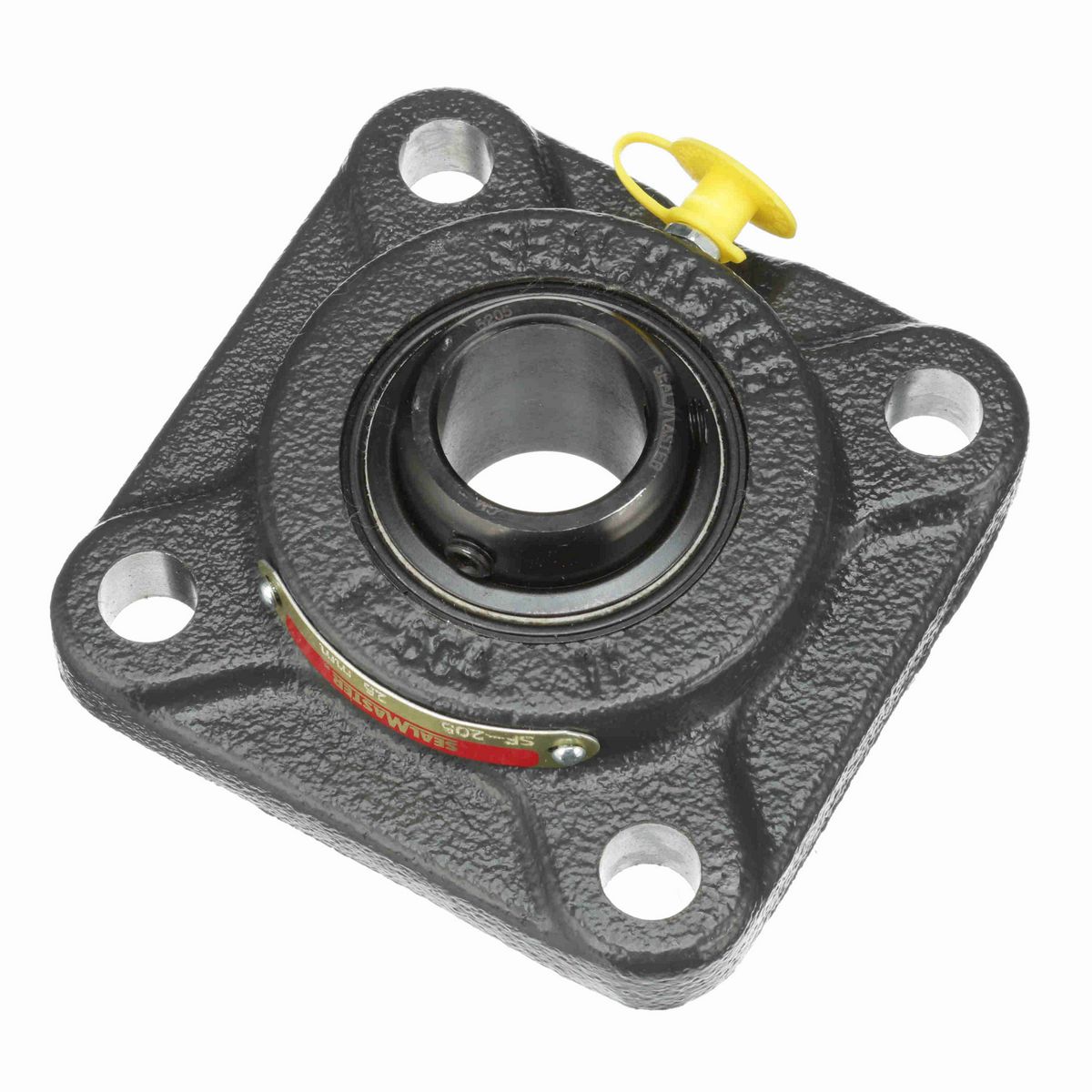 Sealmaster Mounted Cast Iron Four Bolt Flange Ball Bearing - 52100 Bearing Steel, Black Oxided - Setscrew Lock - SF-205